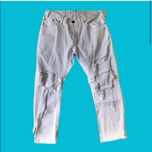One by One Teaspoon White Destroyed Raw Hem Jeans